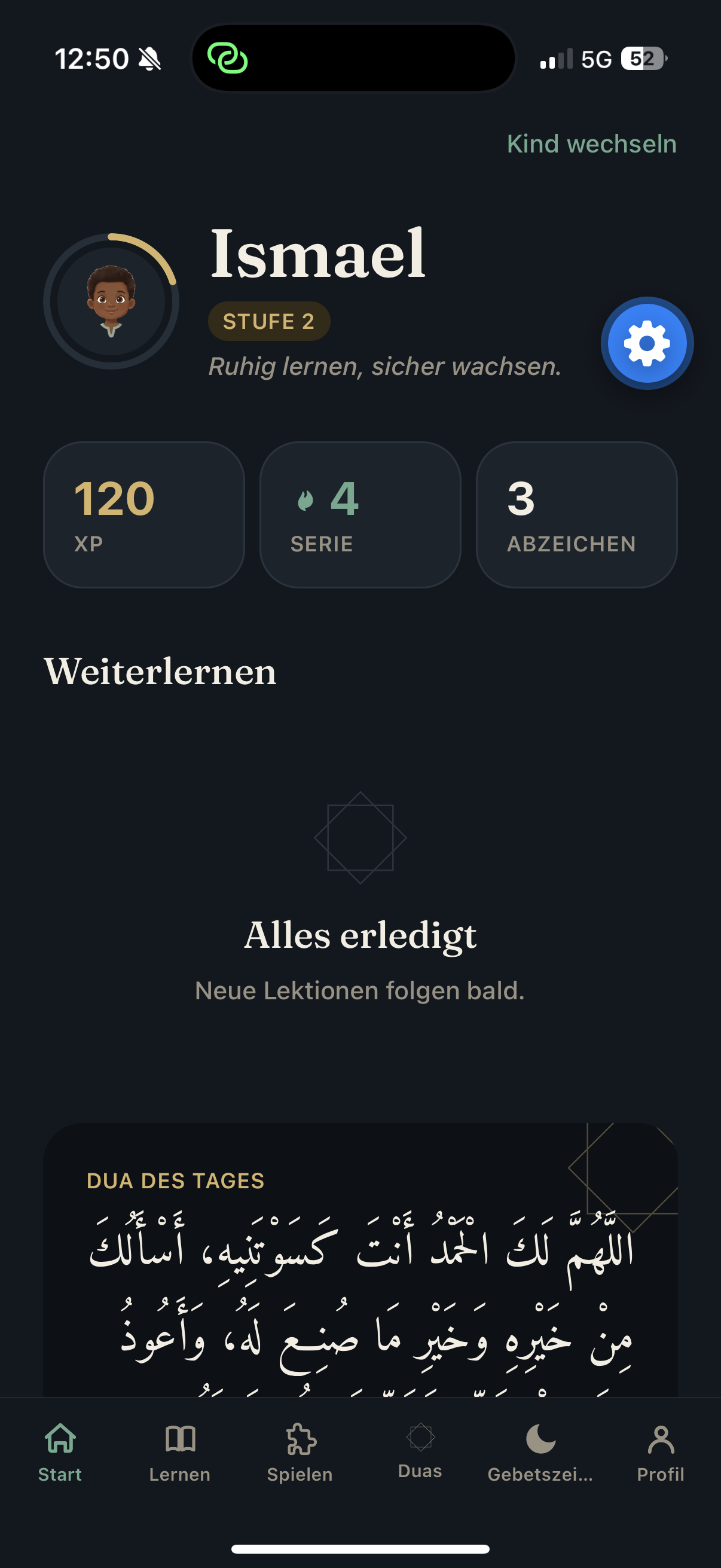 Actual Nooria child dashboard showing progress and learning content