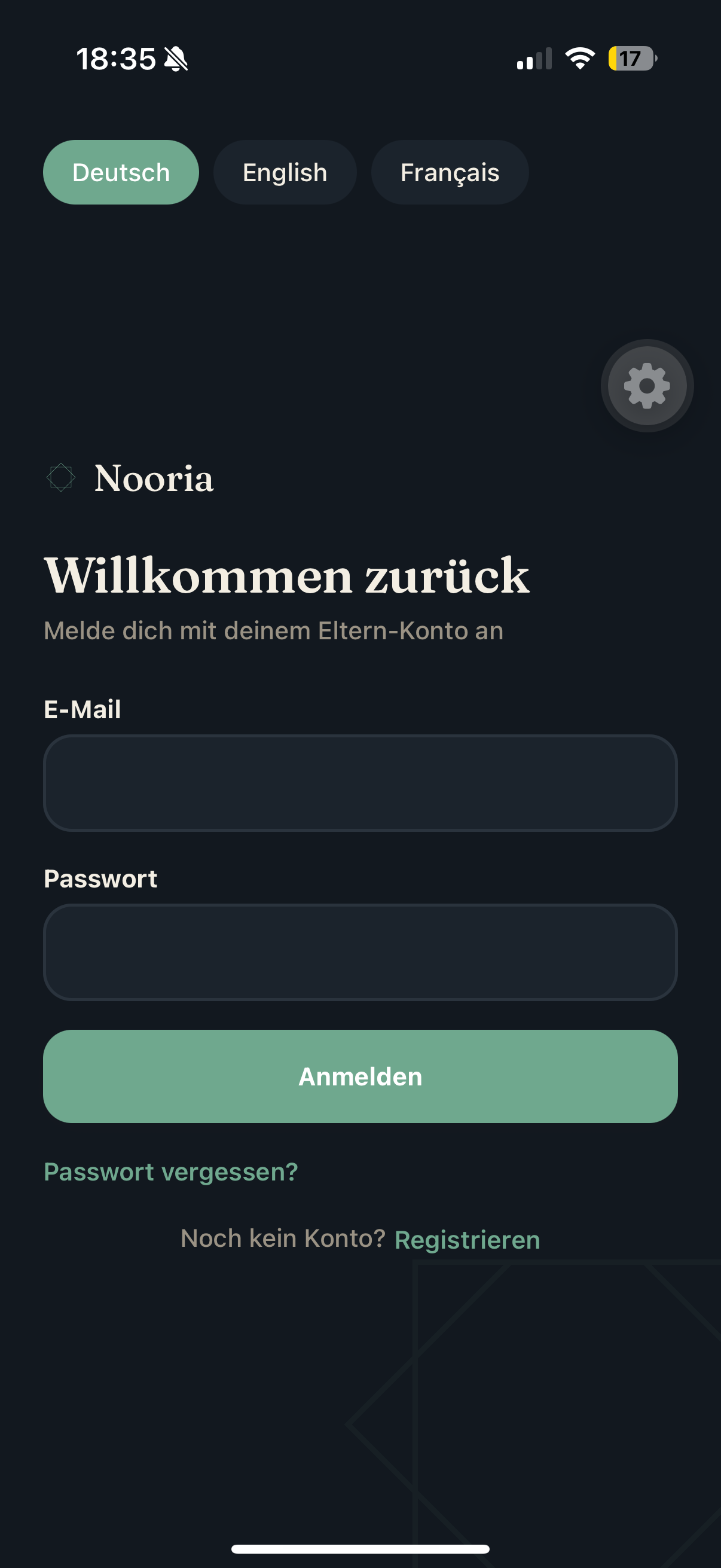 Actual Nooria parent access screen