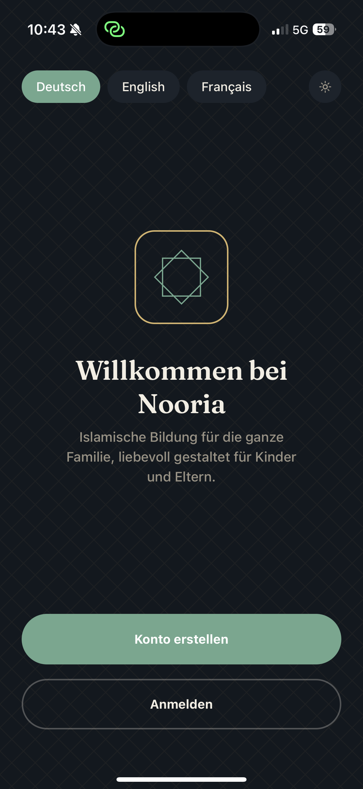 Actual Nooria multilingual welcome screen
